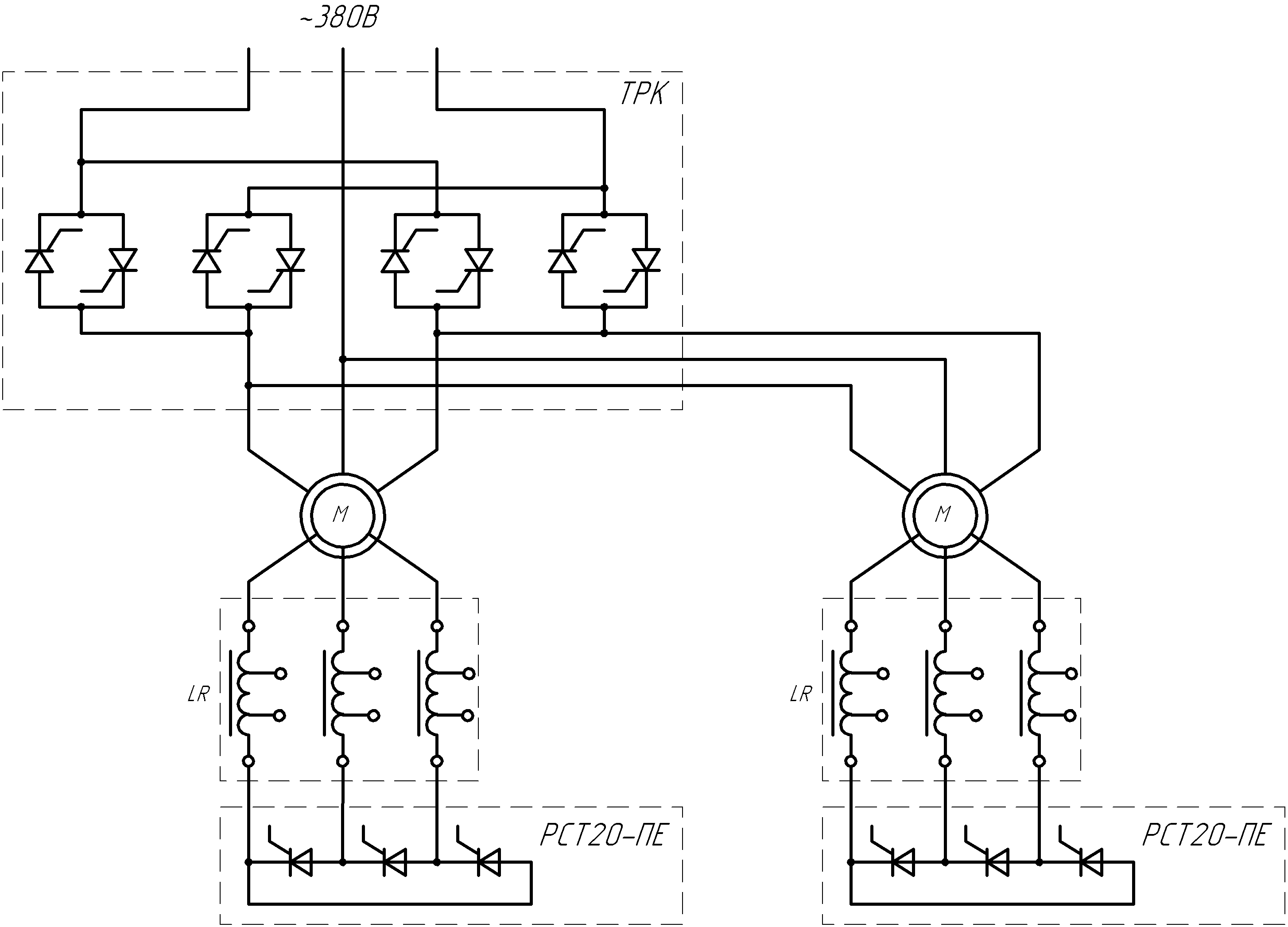 Шкаф управления ШУ ДЭП. Схема функциональная механизма передвижения с двумя двигателями.