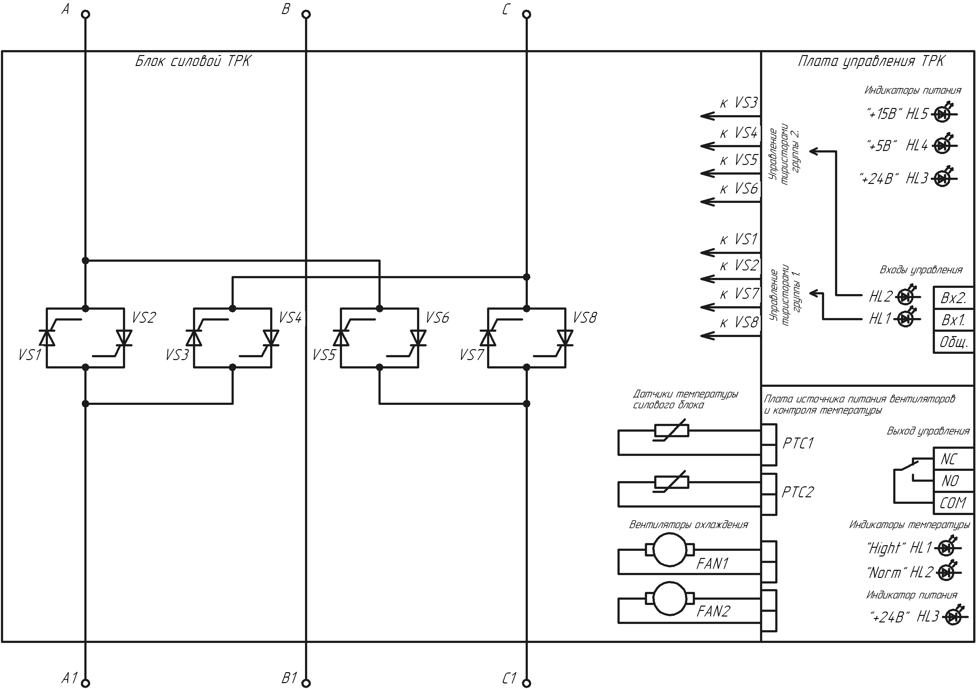 Схема функциональная тиристорного реверсивного контактора ТРК